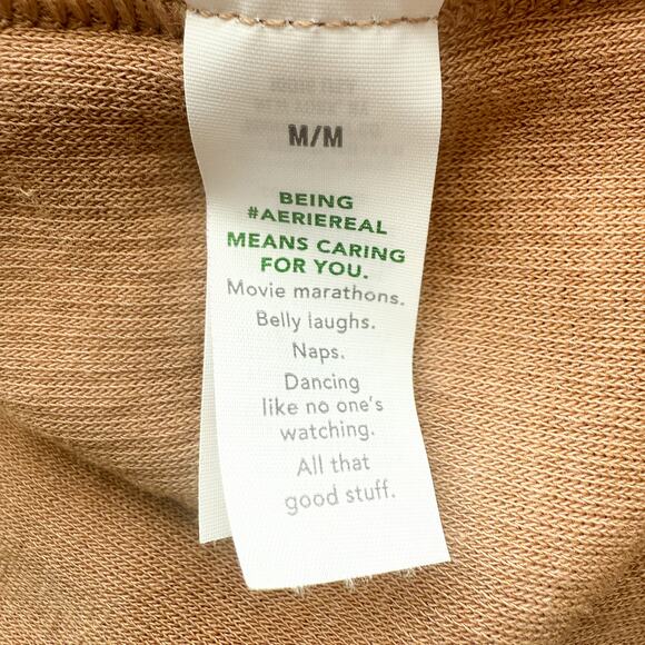 Aerie Waffle Knit Oversized Slouchy V-Neck Sweatshirt Tan Size M - Picture 13 of 14